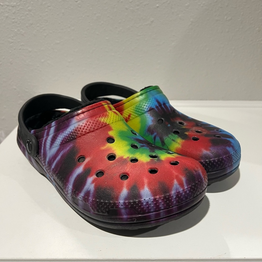 Crocs Classic Lined Tie Dye Clog Multi-Colored Dual Comfort Men's 7 Women’s 9
